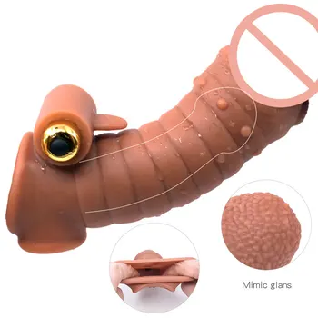 Sleeve For Penis Extender/Enlarger Reusable Comdoms Nozzle With Vibro Sex Toys Cock Enlargement Member Vibrator Intimate Goods 6