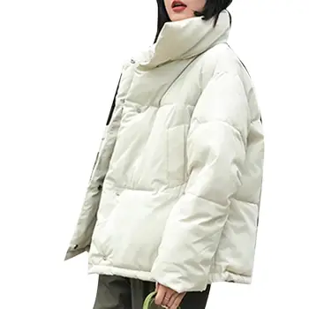 

2019 Chic Women Winter Long Sleeve Stand Collar Pockets Warm Short Cotton Coat Down Jacket