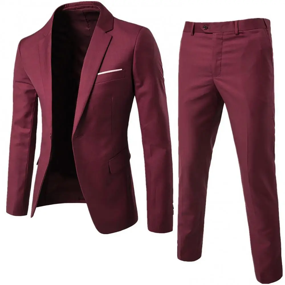 Men Suits Jackets 2Pcs/Set Plus Size Fashion Solid Color Long Sleeve Lapel Slim Button Business Wedding Vintage Classic