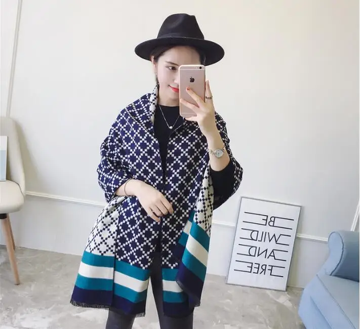 Осенне-зимний шарф женский кашемировый двухсторонний шарф в клетку длинный теплый толстый шарф двойного назначения