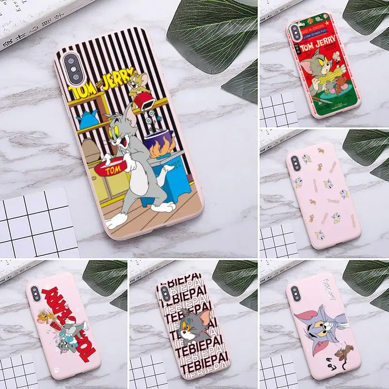 

Cute cartoon tom jerry Phone Case for iPhone 11 Pro Max X XR XS 8 7 6s Plus Matte Candy Pink Silicone Cases