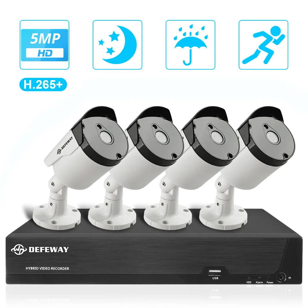 DEFEWAY 8CH HD 5.0MP H.265 + Видеонаблюдение DVR Kit внешняя версия 4PCS водонепроницаемые камеры