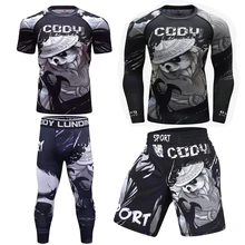 ММА Рашгард джиу джитсу Футболки Мужские боксерские майки набор BJJ кикбоксинг, муай-тай шорты с длинным рукавом Брюки 3D печать спортивный костюм