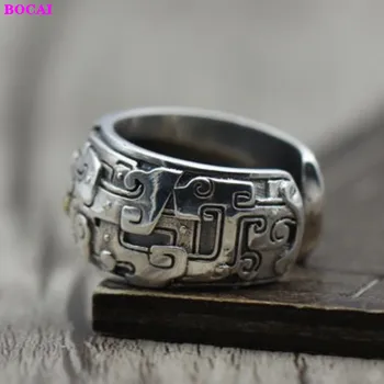 

BOCAI S925 pure silver rings ornaments at least make retro character brass openings rings Thai silver rings do old men and women