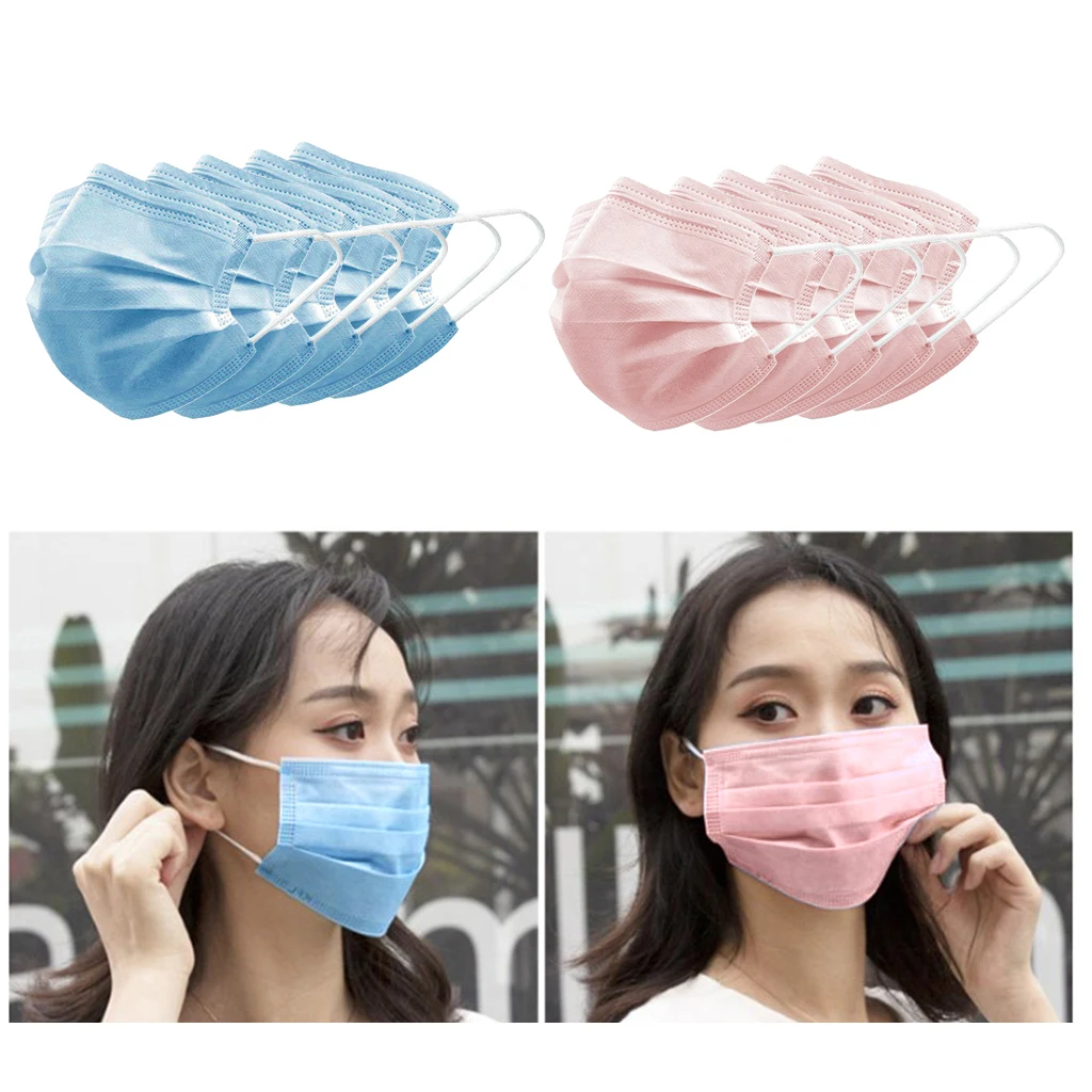 10pcs Disposable Face Mask 3 Layers Melt-blown Fabric 5PCS Pink+5PCS Blue