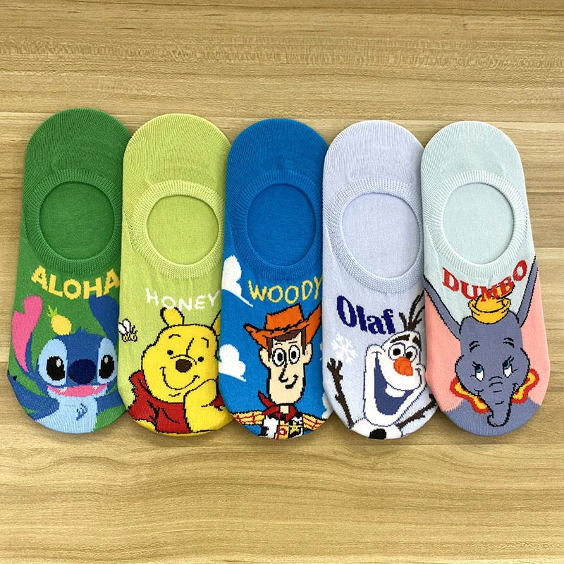 Disney Girl-Calcetines cortos de algodón para mujer, medias transpirables e invisibles de dibujos animados de MIckey Mouse Frozen 2