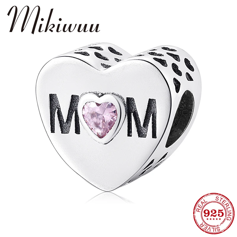 

Heart shape 925 Sterling Silver fashion hollow out MOM pink CZ fine Bead Fit Original Pandora Charm Bracelet Jewelry making
