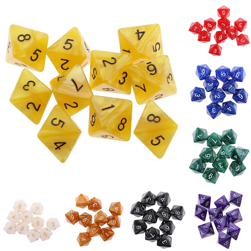 10pieces 8 Sided Dice D8 Polyhedral Dice for DND Party Table Board Games Dice Set