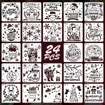 

24pcs/set DIY Christmas Drawing Stencil Templates Embossing Paper Card Painting Scrapbooking Stamp Album Decor
