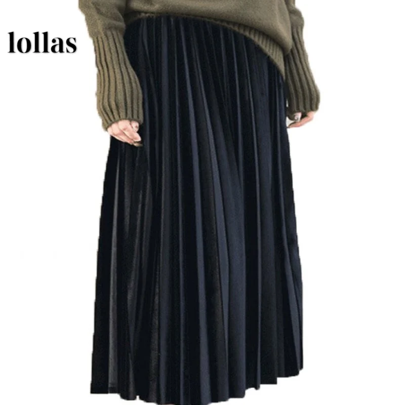 

Spring new slim pleated skirt velvet A-line skirt