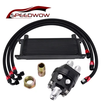 

SPEEDWOW 13ROW 10AN Engine Racing Oil Cooler Kit+Oil Cooler Kit Sandwich Fitting Adapter+Black Nylon Braided Oil Hose Line