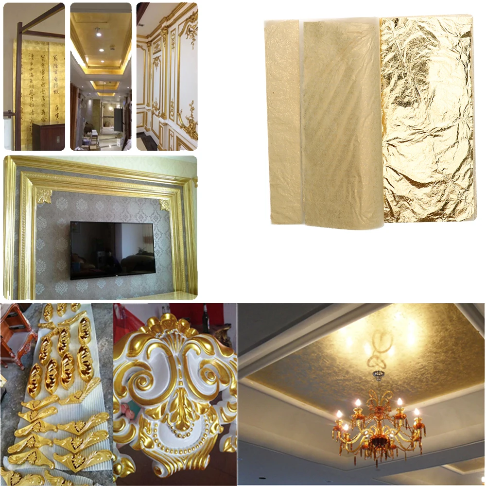 100 листов имитация золотого листа Металлические Блестящие Золотые листы для мебели золотой меди декоративные золотые фольги бумаги