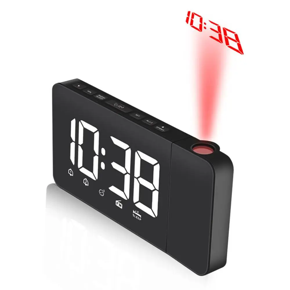 

Radio LED Table Alarm Clock Projector Digital Electronic Watch Snooze Timer Clock USB Charge Wake Up Home Decoration Clock