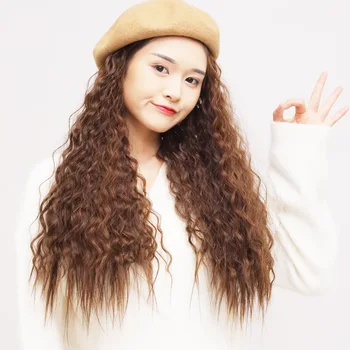 

Synthetic Long Wavy Wigs with Beret Hat Fashion New Autumn Winter Cap Hair Wig Hair ExtensionsKYK02840