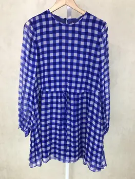 

17 Chiffon Printing Grid Loose Long Sleeve Dress 7972 Lose Money Qing Goods