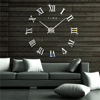 

Home Decor Modern Creative 3D DIY Wall Clock Large Roman Numerals Luxury Metal Mirrors Stickers Watch Living Room Kitchen New