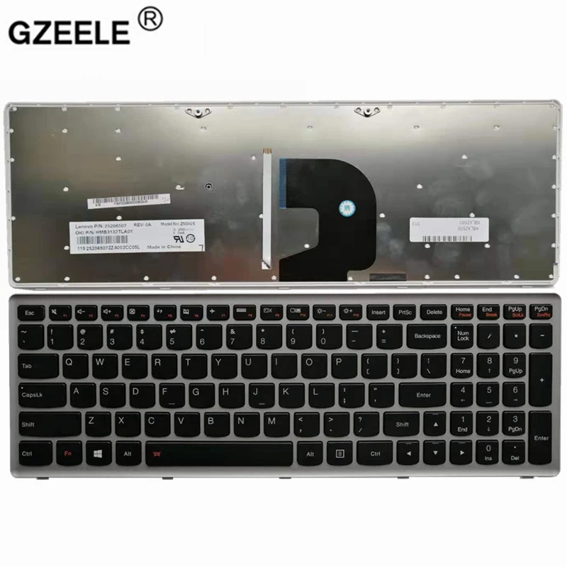 GZEELE американская английская клавиатура для ноутбука lenovo Z500 Z500A Z500G P500 P500A с подсветкой с серебристой английской подсветкой