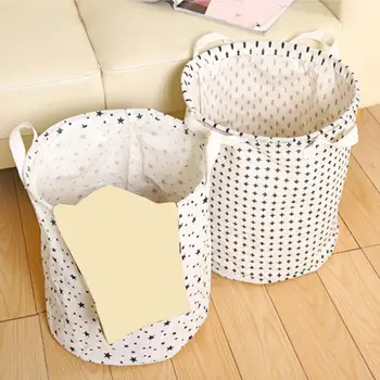 

Cotton Linen Kids Toy Foldable Barrel Bags Durable Useful Clothes Storage Baskets Floral Laundry Bag Space Saving Holder Case