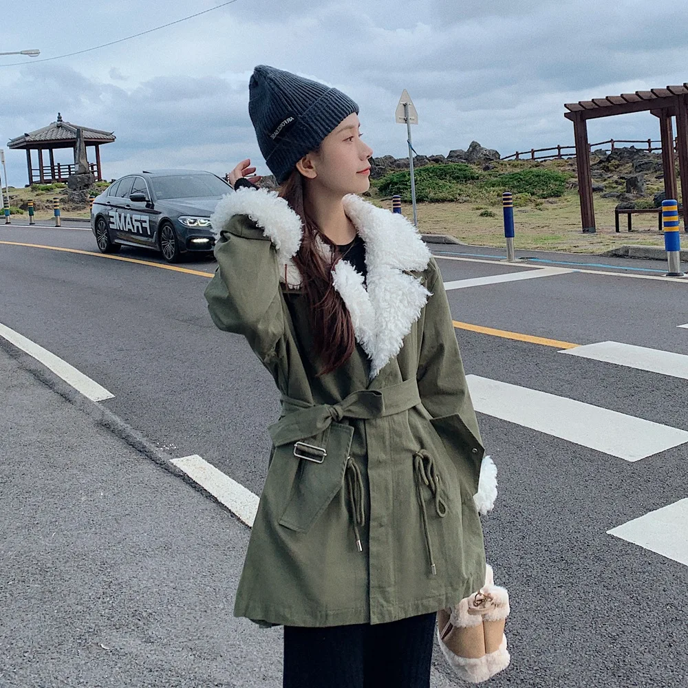 

Photo Shoot Fashion Windbreaker Cotton Overcoat 2019 Winter New Style Retro CHIC-Style Lambs Wool Joint Cotton Coat Women's