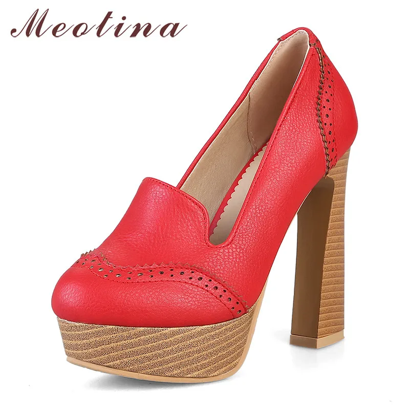 

Meotina High Heels Women Pumps Sexy Platform Block High Heels Party Shoes Fashion Round Toe Shoes Ladies Red 2020 Large Size 46