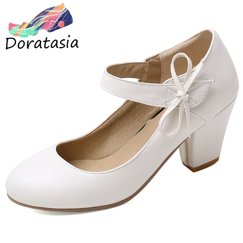 

DORATASIA Sweet Girl Round Toe Butterfly Knot Shallow Fashion Pumps Spring Pumps Women 2020 Casual Wedding Dress Shoes Woman
