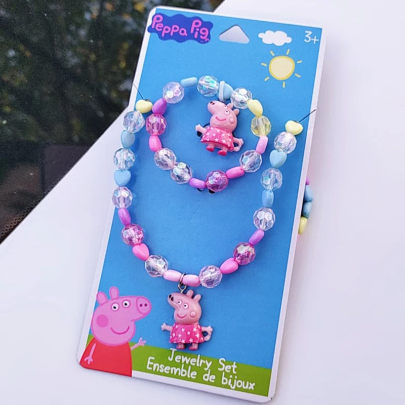 

Peppa Pig Cartoon Character Cute Creative Jewelry Set Bracelet Necklace Ring Cosplay Costume Matching Birthday Gift for Girls