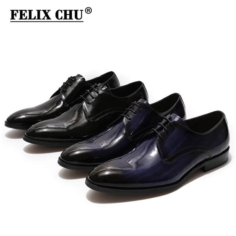 FELIX CHU/мужские туфли «Дерби»; Цвет черный, синий; свадебные модельные туфли из лакированной кожи с плоским носком; мужские деловые туфли на шнуровке