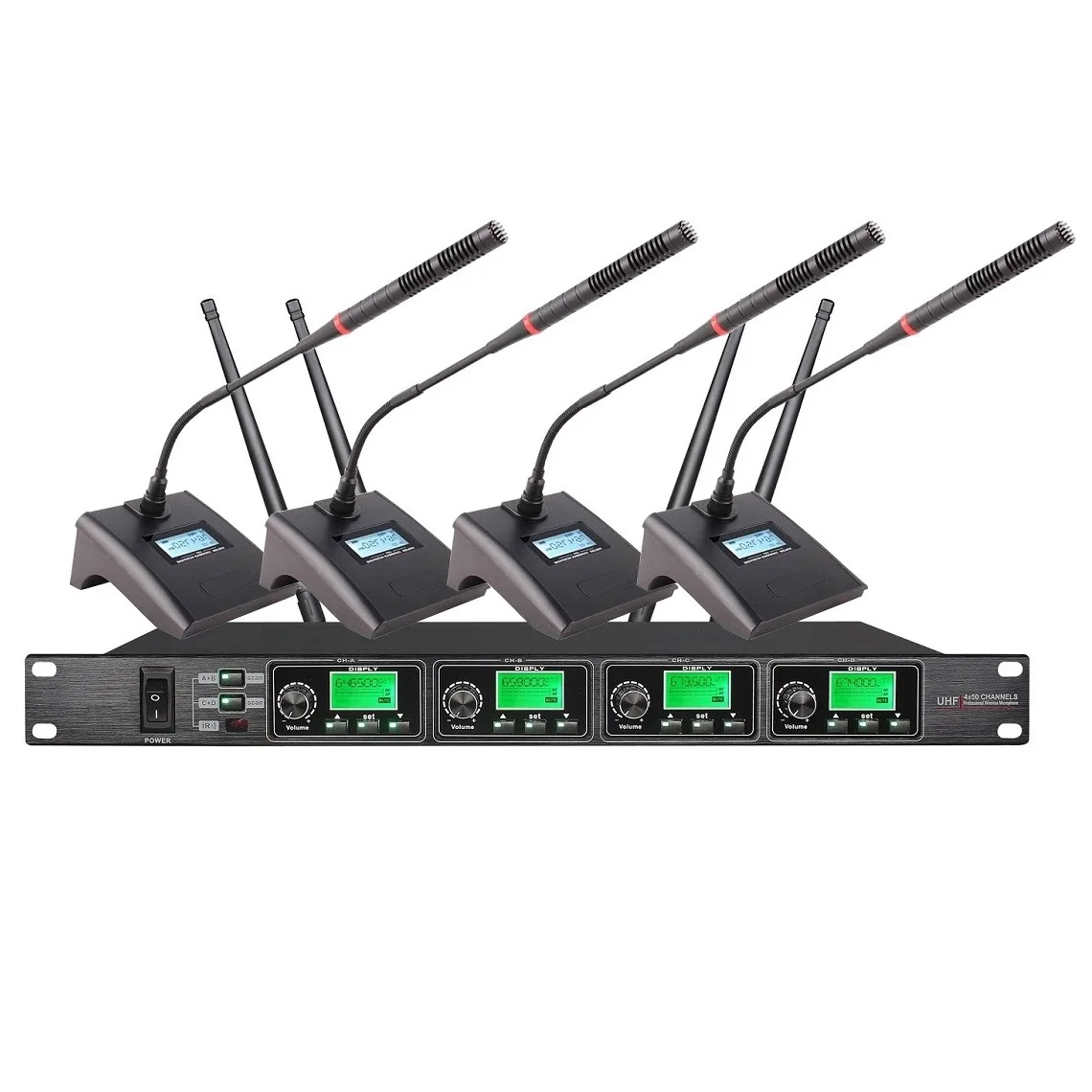 Gooseneck микрофон конференц-связи UHF 4 канала для микрофон с гибким штативом Беспроводная система Bolymic