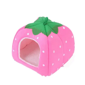 

Polka Dot Strawberry Nest Dog House Bed Keep Warm Doghouse Cat Nest Washable Dot Short Plush Pet Nest Pet Supplies Cat Bed