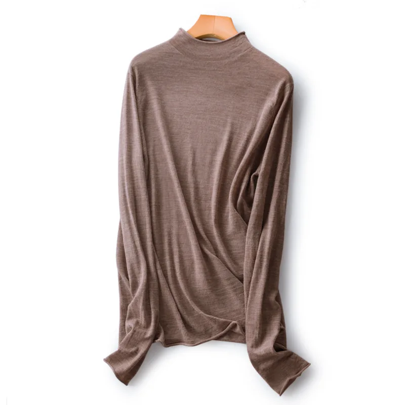 Basic Mock Neck Wool Sweater With Roll Edges Women Solid Colod Knitted Tops S M L | Женская одежда