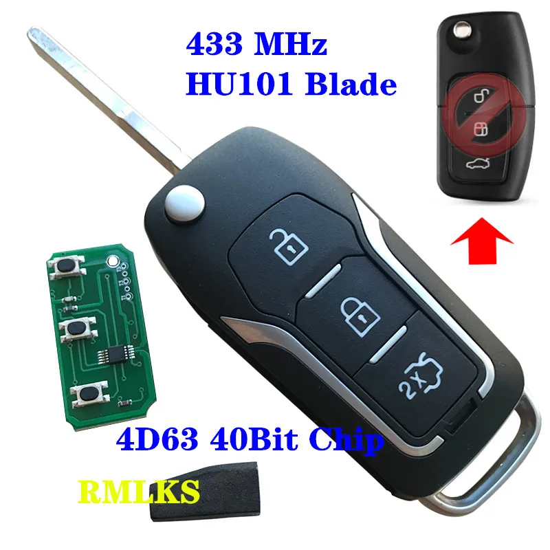 3 кнопки модифицированный Флип складной пульт дистанционного управления автомобильный ключ 433 МГц 315 МГц для Ford 2 3 mondeo Focus Fiesta брелок 4D60 4D63 чип