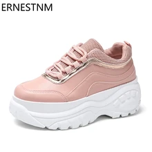 ERNESTNM/Женская обувь; Новое поступление; розовые кроссовки на танкетке из искусственной кожи; повседневные кроссовки на массивном каблуке с блестками; tenis feminino; сезон весна-осень; в стиле пэчворк