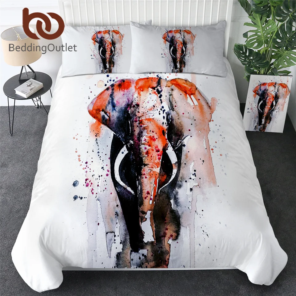

BeddingOutlet Elephant Bedding Set Watercolor Art Animal Comforter Cover White Bed Set Queen 3 Pieces Dropship Parure De Lit