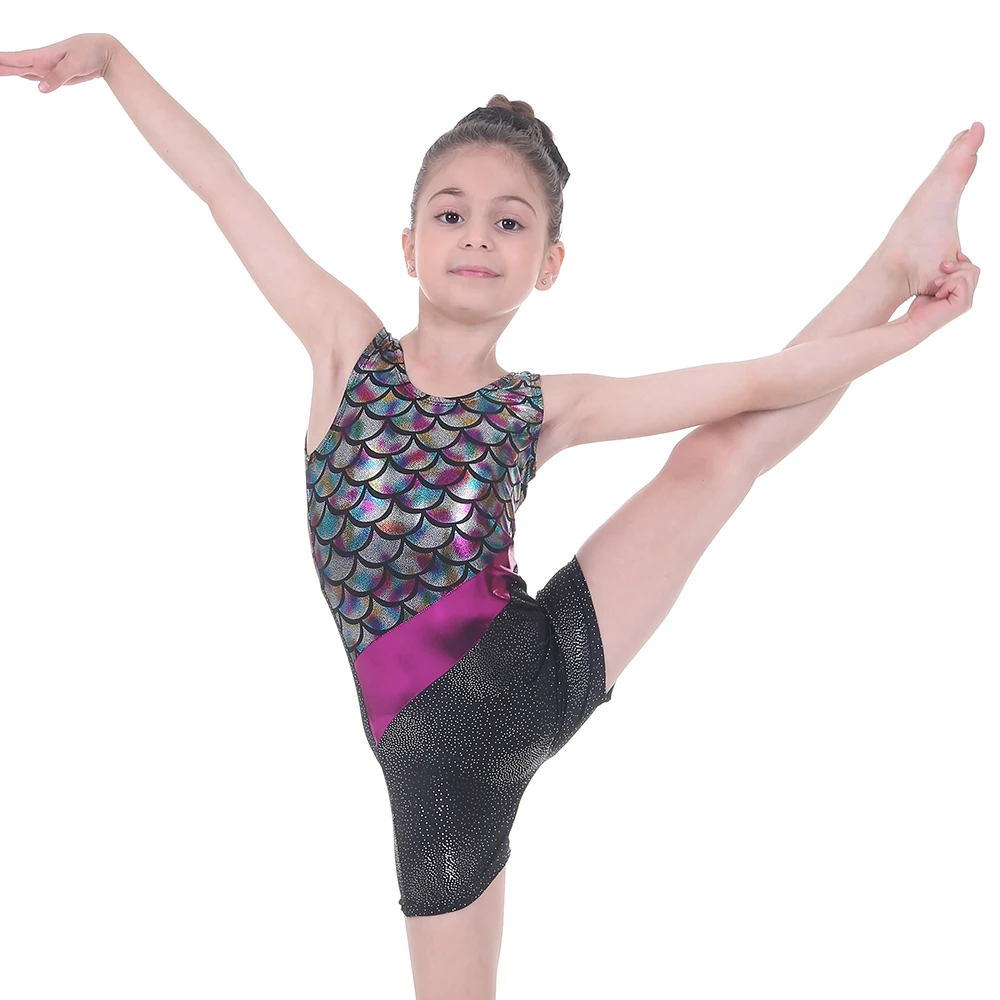 Kids Girls Sleeveless Ballet Dress Children Dance Scales Pattern Clothing Leotard Dresses Child Swimsuit Gymnastics Dancewear