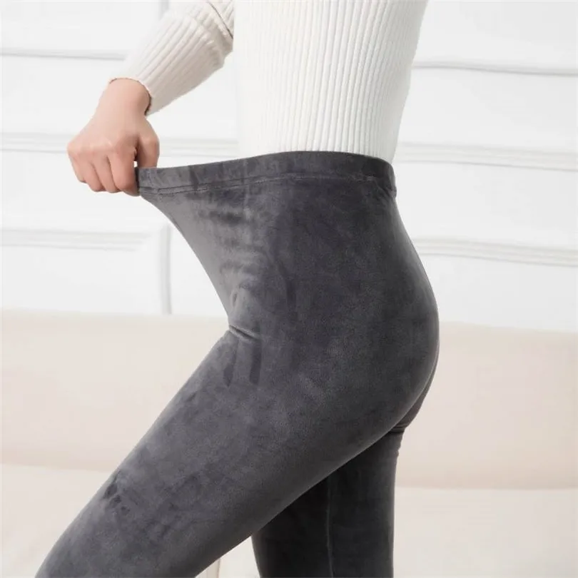 YSDNCHI Winter Leather Leggings Women Pants Elastic High Waist Warm Leggin Thick Velvet Pants Black Push Up leggings