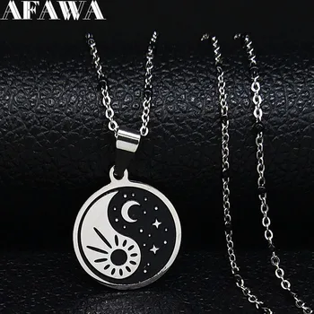 

2020 Fashion Gossip Sun Moon and Stars Stainless Steel Necklaces Women/Men Black Enamel Necklace Chain Jewelry joyeria N1879S01