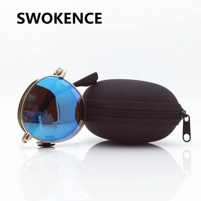 

SWOKENCE Folded Polarized Sunglasses Men Women Portable Folding Spectacles Alloy Round Frame Colorfull Lenses Sun Glasses SA62