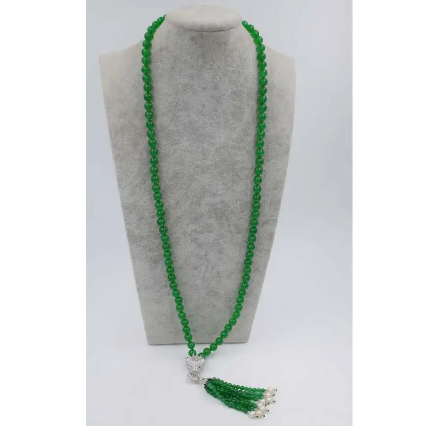 

Free shipping NEW green jade round 8mm leopard clasp necklace 35inch wholesale beads nature woman