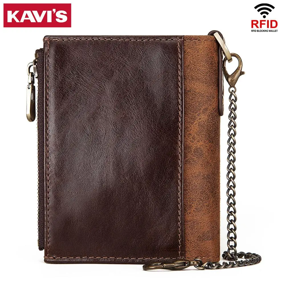 KAVIS Rfid кошелек из натуральной кожи мужской Portomonee держатель для карт портмоне маленький мужской кошелек качество мини crazy Horse