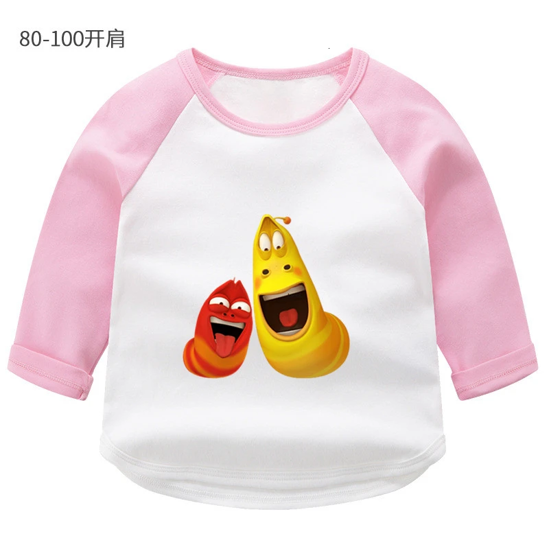as picture wholesale Animation Larva Summer O-Neck PRINT Tops Boys Girls splice color Long sleeve Children Cartoon T shirt Baby - Color: as picture