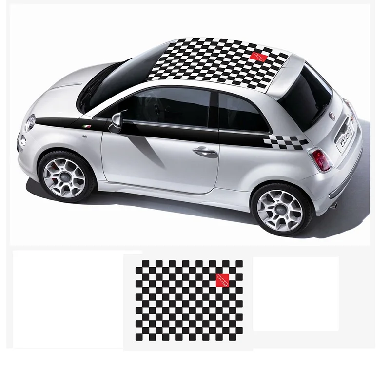 Автомобильный Стайлинг checker сетка крыша большая обертка виниловая графика наклейка стикеры аксессуары комплект для Fiat 500