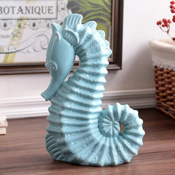 

Mediterranean Big Blue Hippocampus Ceramic Figurine Decorations for Home Handmade Sea Horse Tabletop Ornament Housewarming Gifts