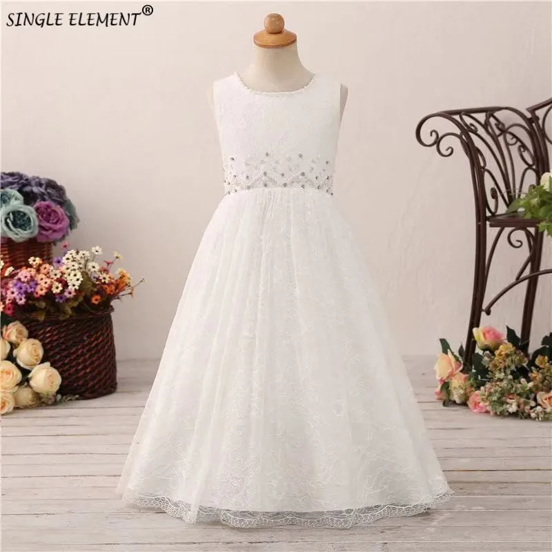 Real Photo Wholesale A line Lace Boho Flower Girl Dress Beads Wedding Party Dresses For Little Girls