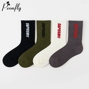 

PEONFLY Men's Letter Printed Harajuku Socks Fashion Funny Skateboard Cool Happy Socks Casual Cotton Hipster Calcetines Hombre