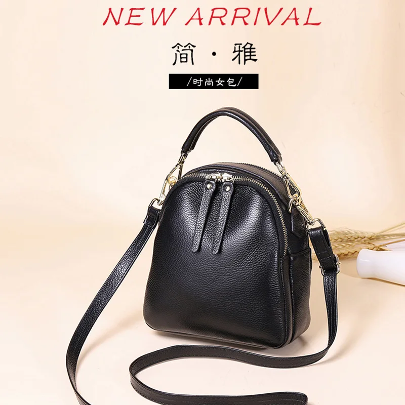 

New Genuine Leather Multi-Zipper Compartment One-Shoulder Bag