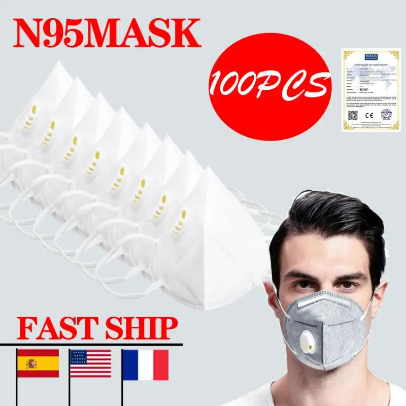 

100 Pcs KN95 N95 Valve Mask 5 Layer Flu Anti PM2.5 N95 Protective Masks Safety As Ffp2 FFP3 Similar Protective Effect