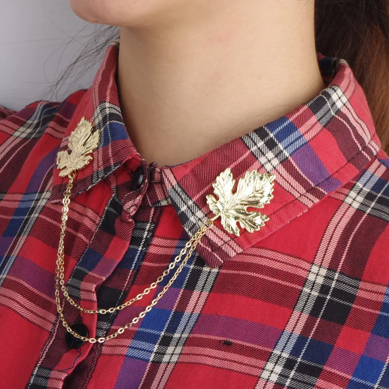 

Shi xin Europe And America Autumn And Winter New Style Patches of Maple Leaf Alloy Leaves Tassels Chain Collar Pin Clothing Wome