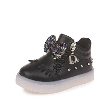 

Girls Casual PU Cartoon Crystal Rubber Sole Bowknot Baby LED Luminous Kids