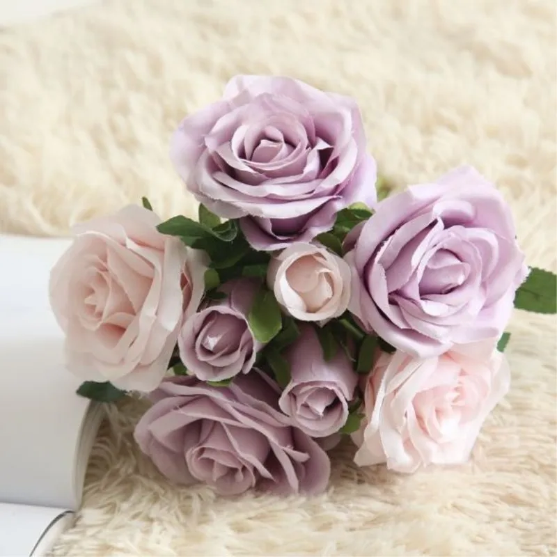 Rose Artificial Flowers Bouquet 5 Heads 3 Buds Silk Fake Flowers Home Party Wedding Decoration Bouquets flores artificiales