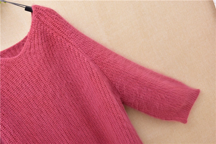 Sexy autumn sweaters knitted women's v-neck puff sleeves loose cashmere mink pullover angora rabbit fur thick warm clothes